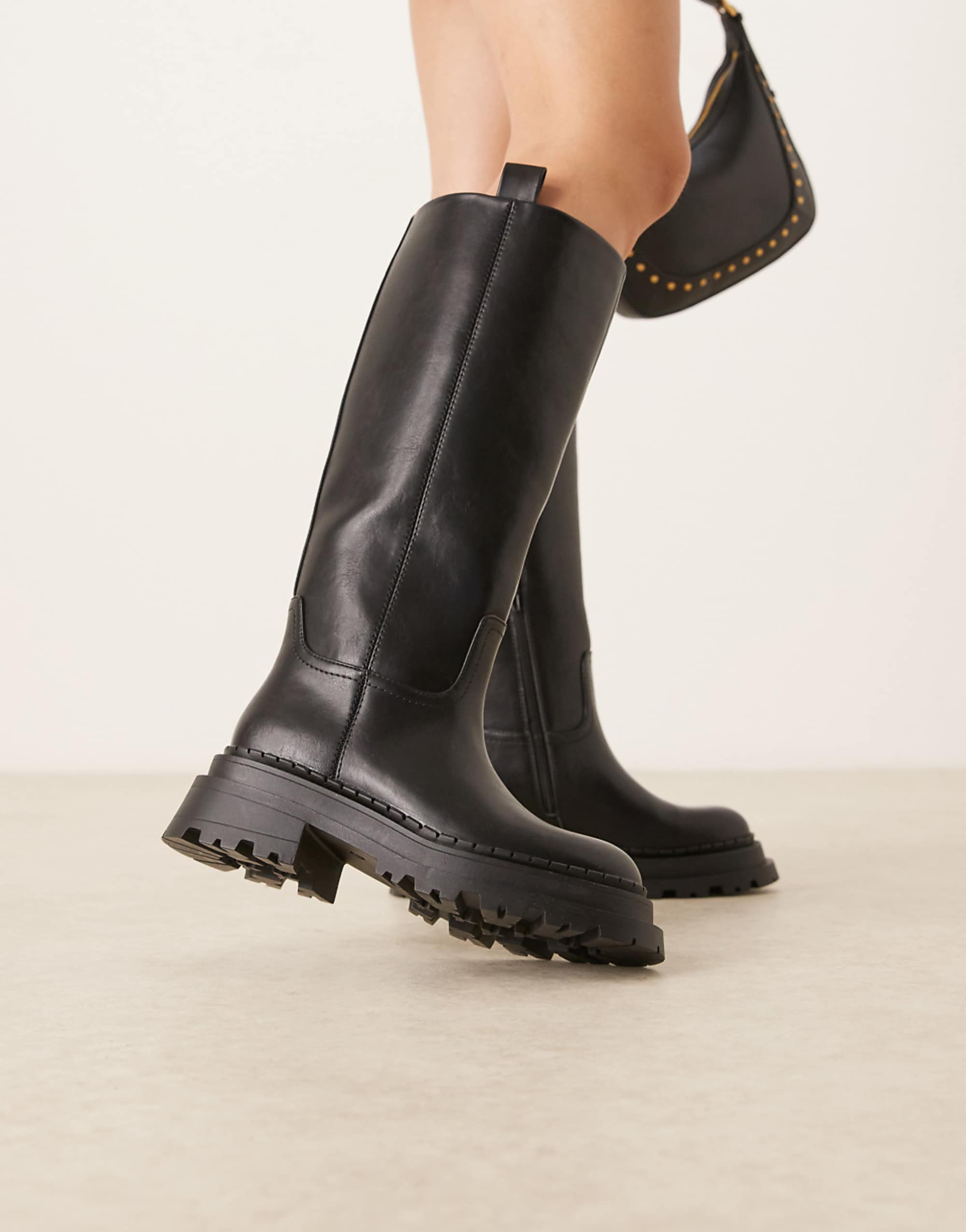 Asos Design Cecilia Chunky Flat Knee Boots in Black