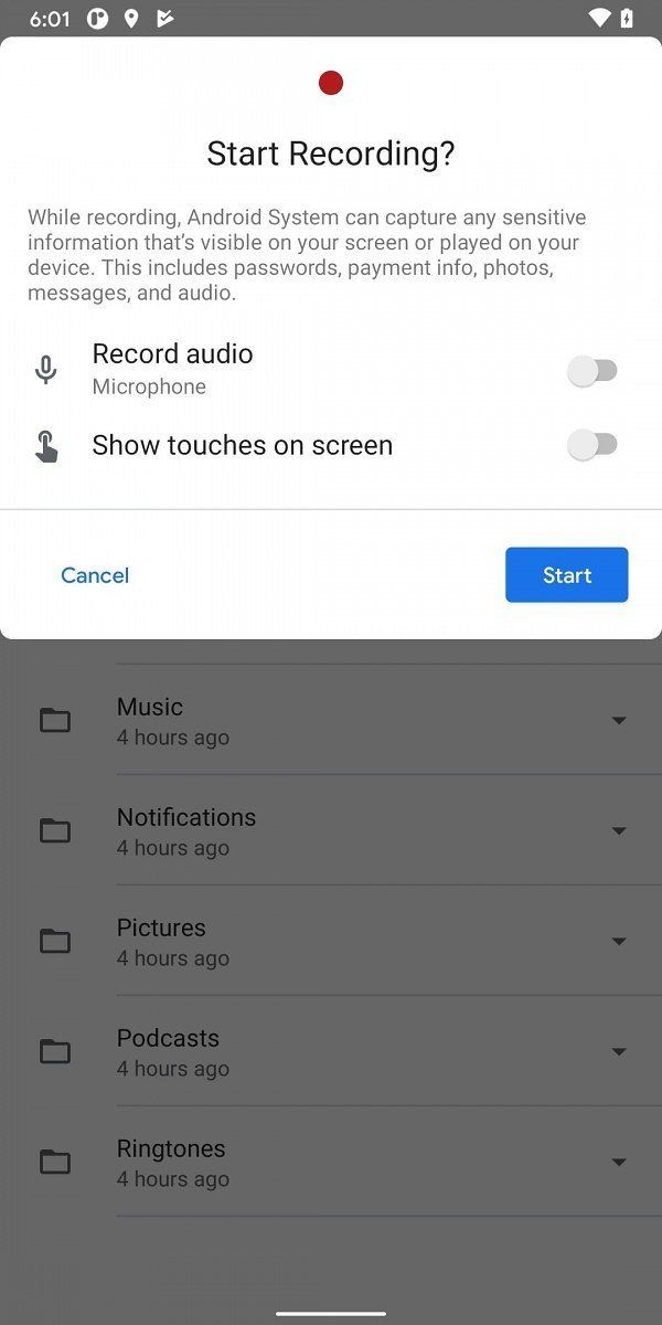 screen recorder not recording audio android