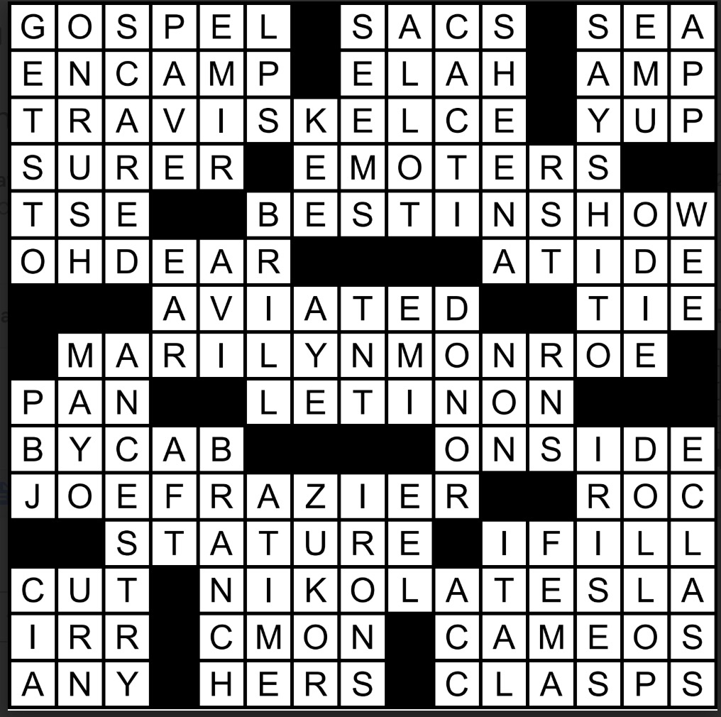 A solved crossword puzzle.