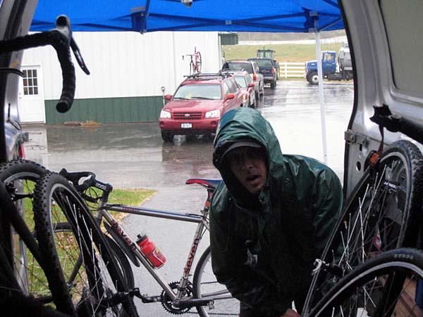 Being a mechanic in the rain is no easy chore.