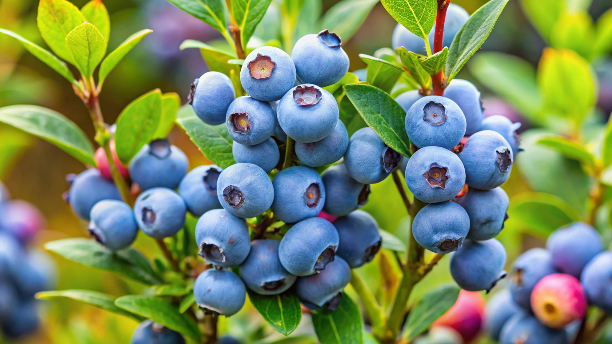 blueberries growing on healthy plant after mulching
