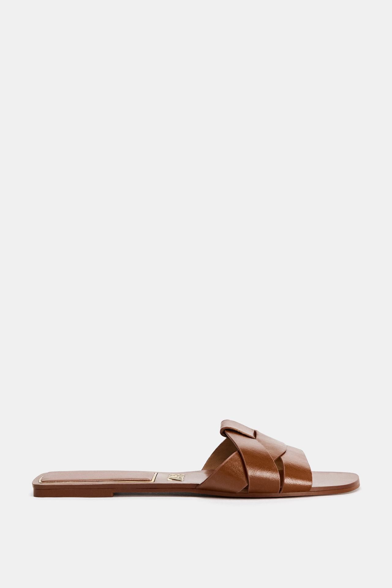 Flat Criss-Cross Leather Slider Sandals