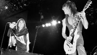 Ozzy Osbourne (left) and American musician Randy Rhoads (1956 - 1982), on electric guitar, as they perform onstage, during the 'Blizzard of Oz' tour