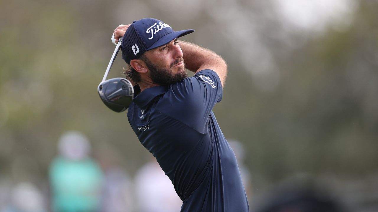 Max Homa hits a shot for the 12th tee at the Arnold Palmer Invitational.