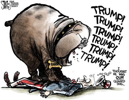 Political Cartoon U.S. William Barr Trump Guard Dog