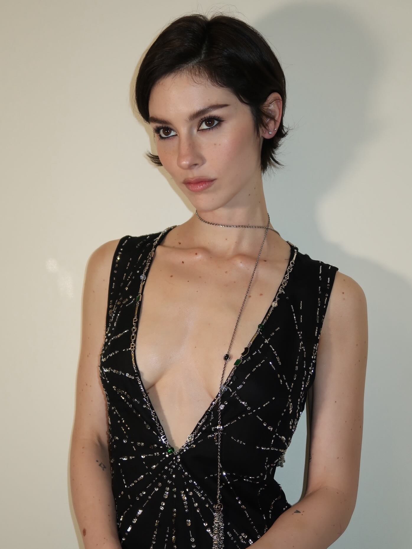 Gracie Abrams with a short, pixie haircut