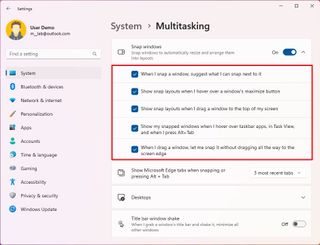 Multitasking Snap windows settings