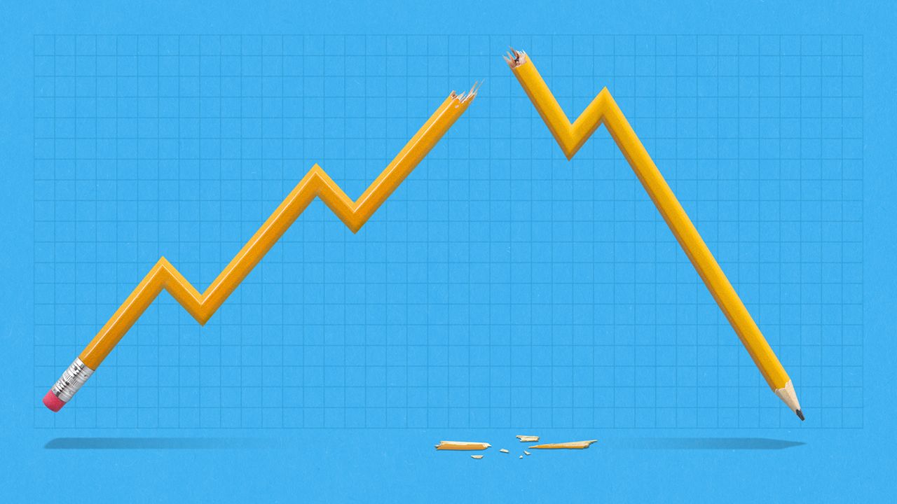 Illustration of a pencil shaped graph broken in two