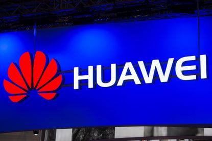 The Huawei logo in Barcelona