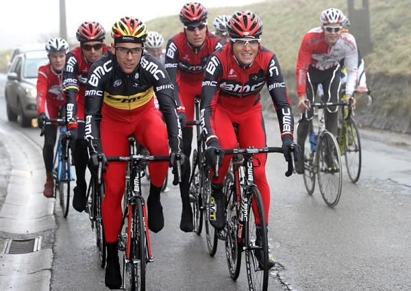 Belgium's Philippe Gilbert and Greg Van Avermaet don't seem to mind the weather conditions.