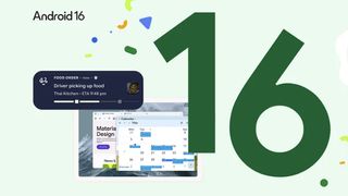 An Android 16 logo and features