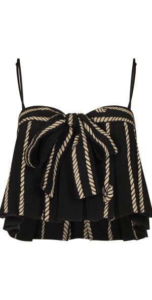 Johanna Ortiz - Deep Ocean Tie-Detailed Silk Crop Top - Black/white - Us 0