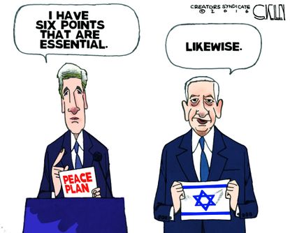 Political cartoon U.S. John Kerry Israel address Benjamin Netanyahu