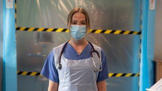 Abbey Henderson (Joanne Froggatt) wearing PPE in a hot COVID ward in Breathtaking episode 3