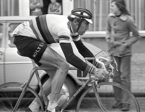Eddy 'The Cannibal' Merckx riding back in his prime.