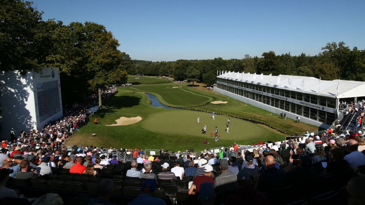 A view of the 18th green during the 2019 BMW PGA Championship at Wentworth 