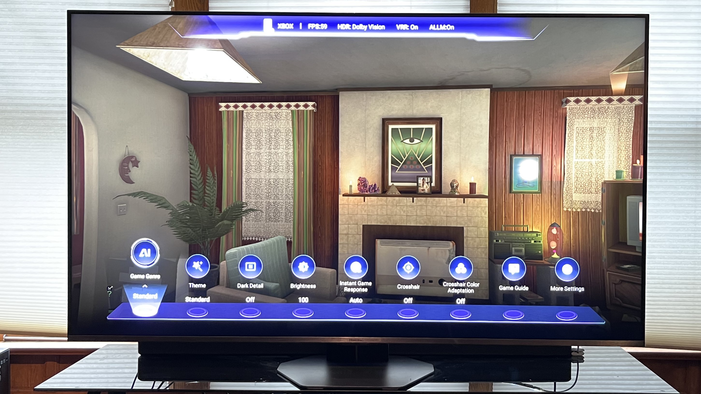 Hisense U8QG showing game image with game menu onscreen