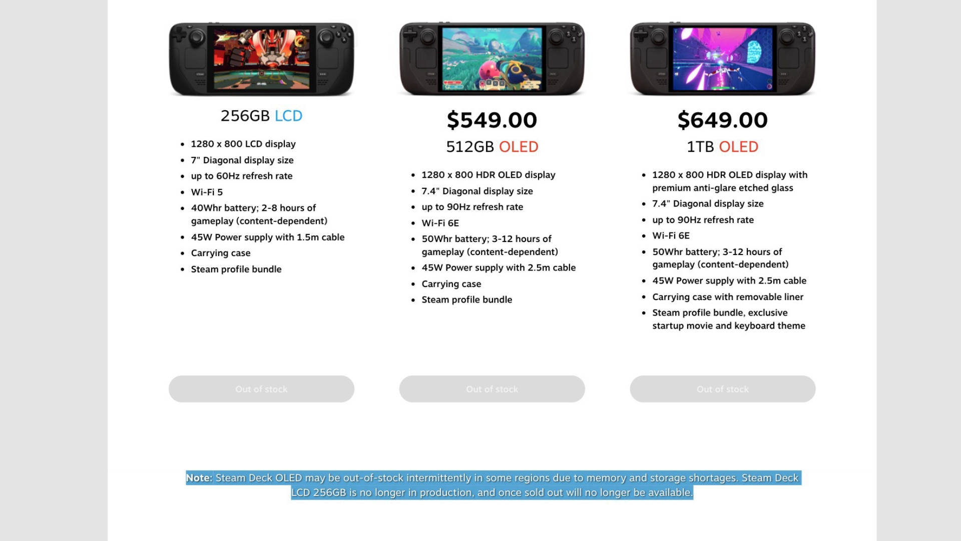 Steam Deck out of stock store page