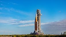 The Artemis II rocket rolls toward the launch pad at NASA&rsquo;s Kennedy Space Center.