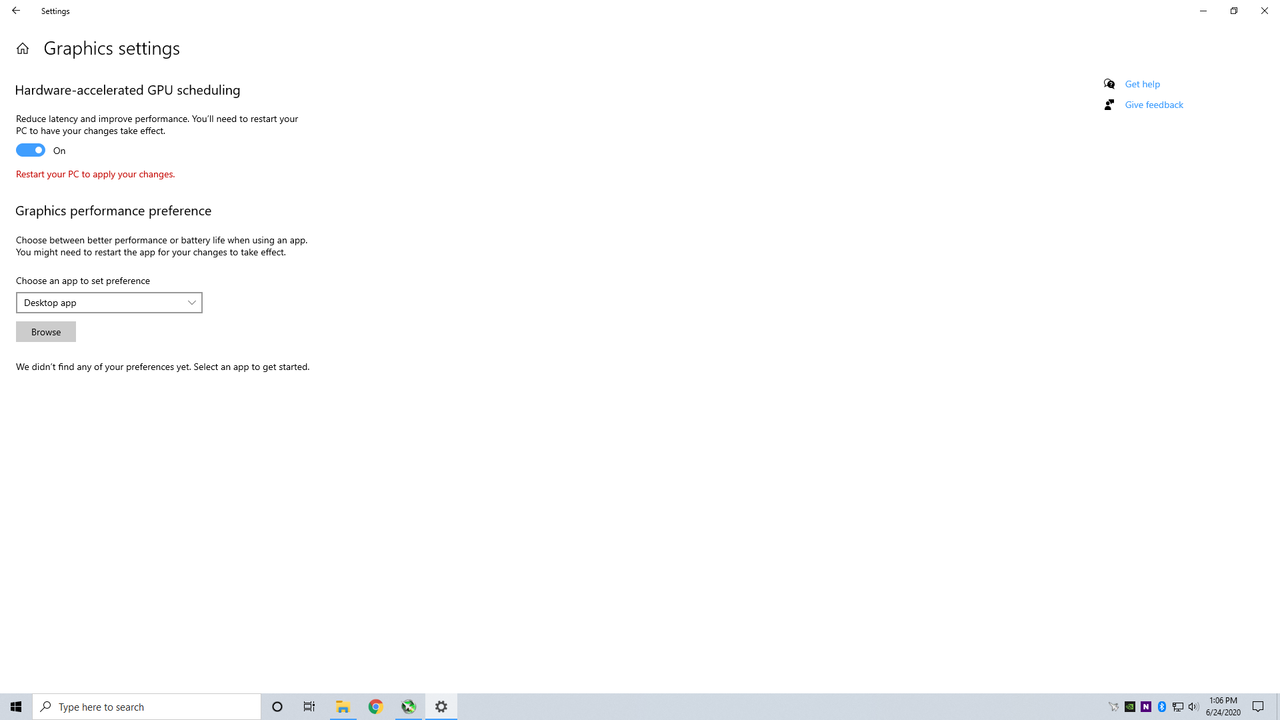 GPU hardware scheduling settings