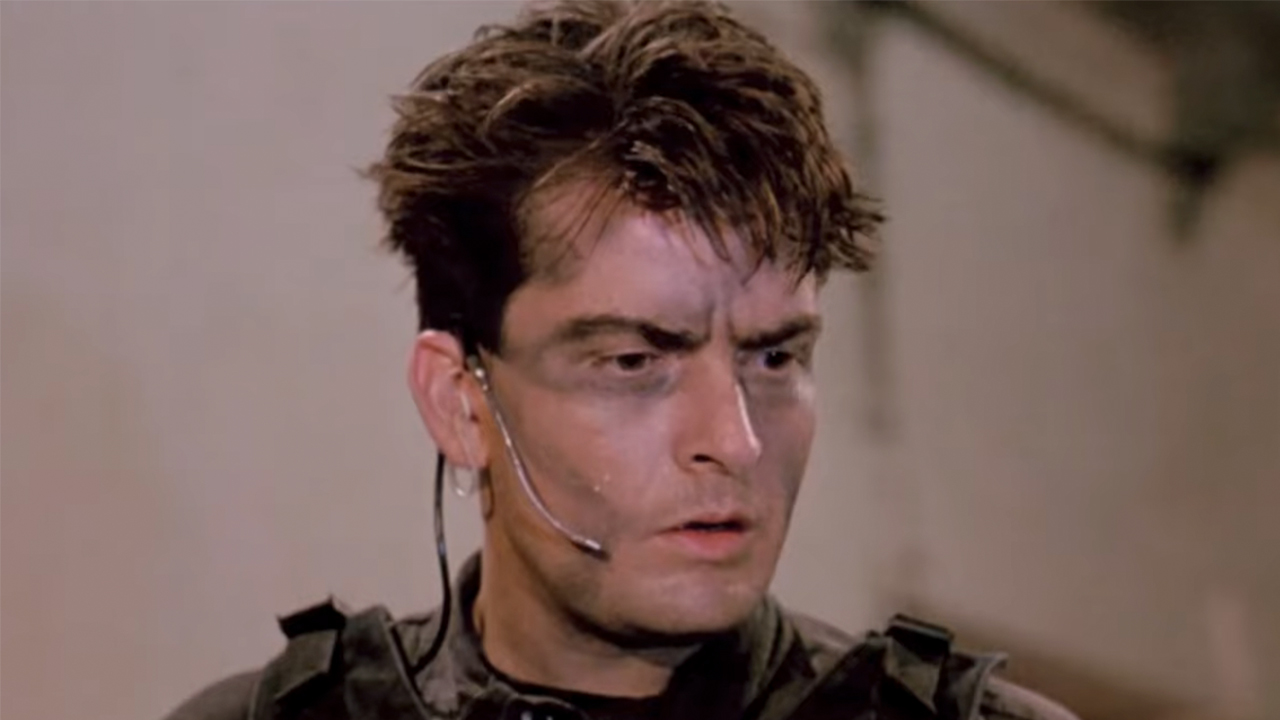 Charlie Sheen looking stunned in Navy SEALs