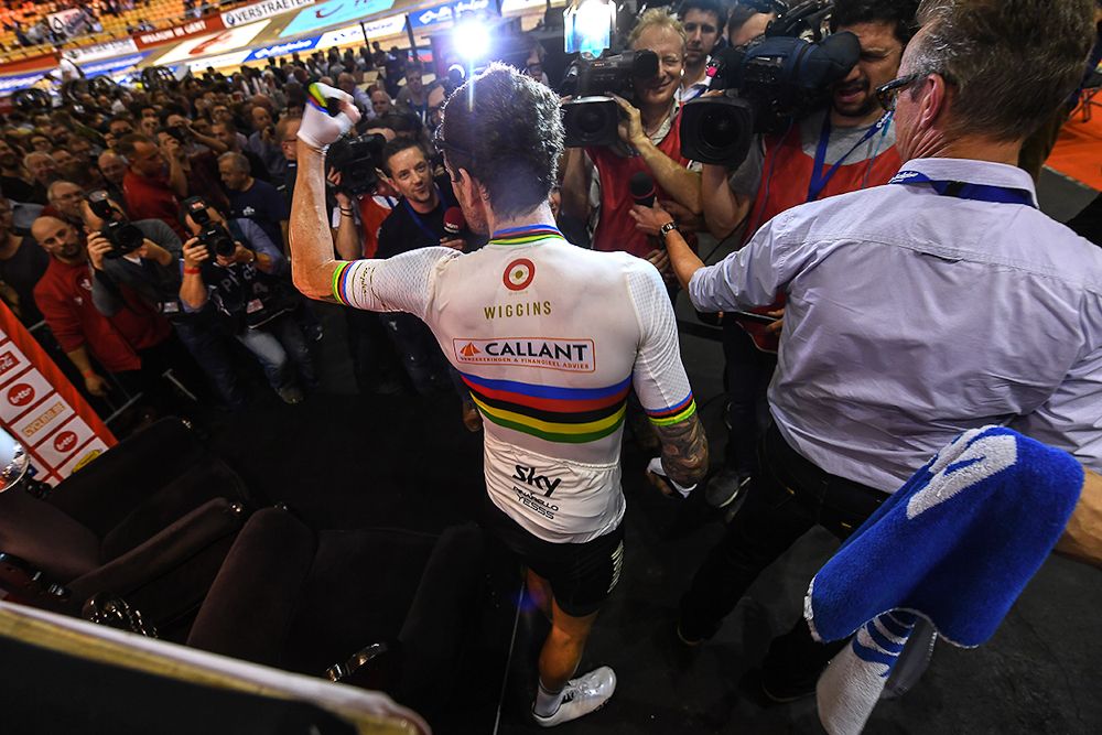 Bradley Wiggins speaks with the media at the Gent Six day