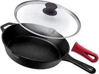 Cuisinel Pre-Seasoned Cast Iron Skillet (10-Inch) with Glass Lid and Handle Cover Oven Safe