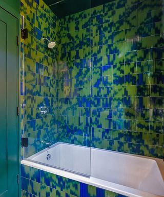 Green and blue shower tiles