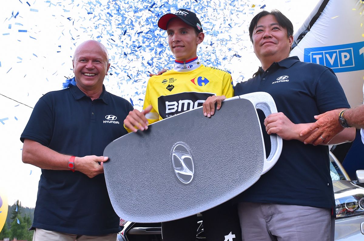 Dylan Teuns with his giant Hyundai car key