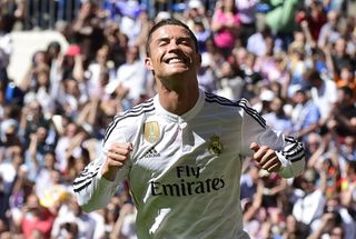 Cristiano Ronaldo celebrates after scoring for Real Madrid against Granada in April 2015.