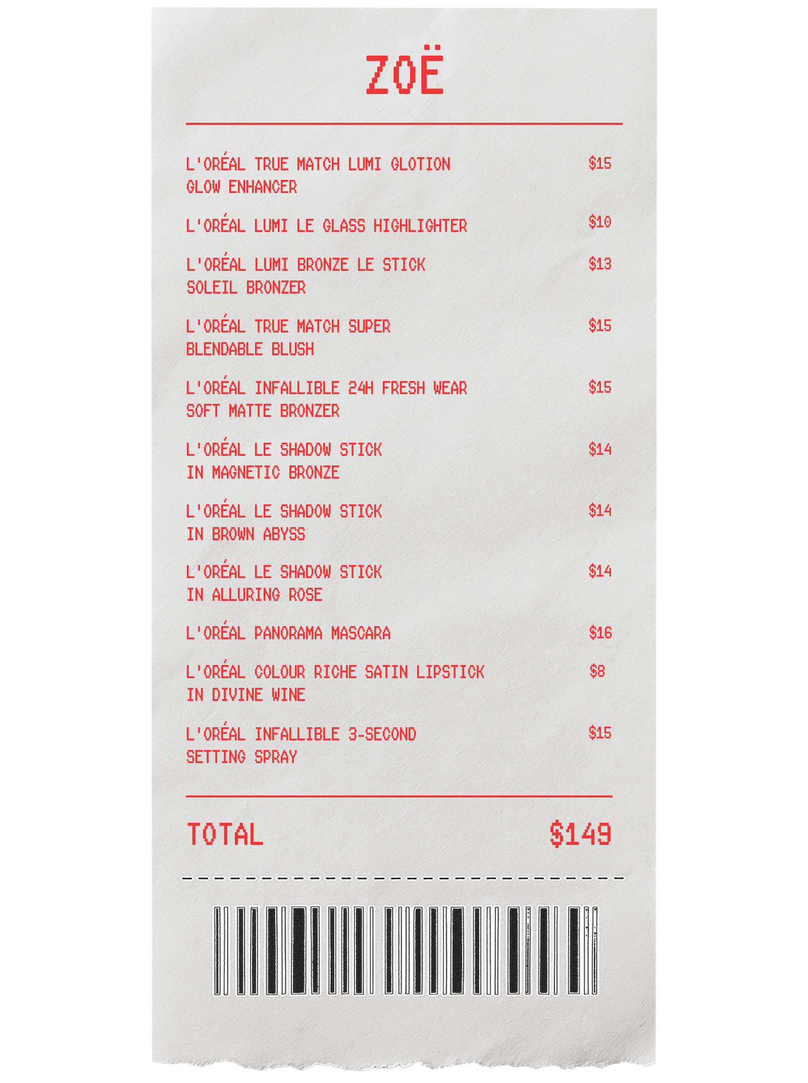 Zo&amp;euml; Kravitz drugstore makeup shopping receipt