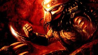 Image from the Predator: Primal comic. The creature Predator is ready for battle, wearing high-tech armor with blades protruding from his wrists.