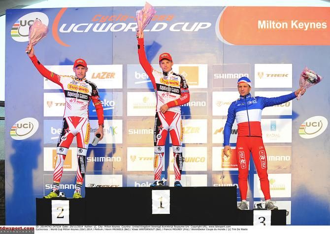 Top three (l-r): Klaas Vantornout (Bel) Sunweb - Napoleon Games Cycling Team, Kevin Pauwels (Bel) Sunweb - Napoleon Games Cycling Team and Francis Mourey (Fra) FDJ.fr