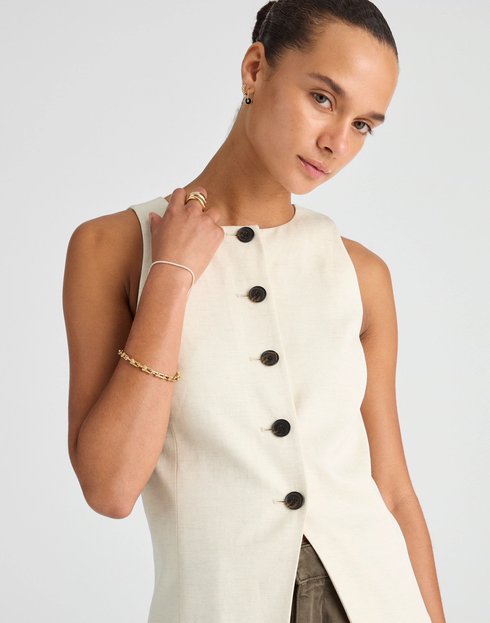 Crewneck Cutaway Vest in Drapey Twill