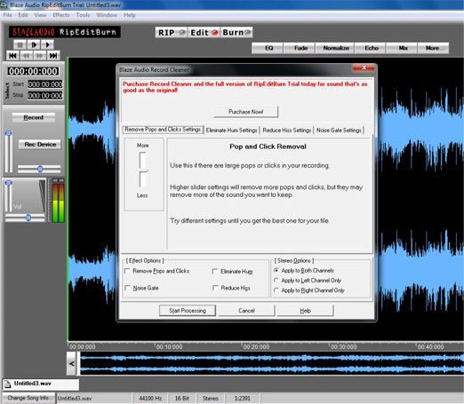 RipEditBurn gives you extensive abilities, like pop and click removal and record audio cleaning with its supplementary add-on products.
