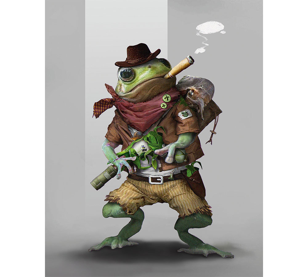 Character art concept showing an animal holding a weapon made from vegetables