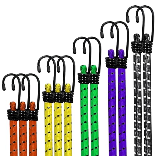 Aanaya's Creation 12-Piece Bungee Cords Set With Hooks - 8mm Heavy Duty Elastic Cords in Various Sizes, Each Resisting Up to 35kg : Amazon.co.uk: Diy & Tools