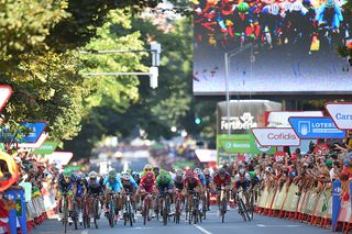 The bunch sprint for the line in Bilbao at the Vuelta a Espana