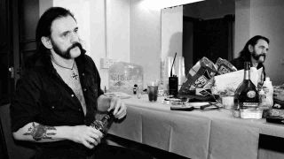 Lemmy in a backstage dressing roon