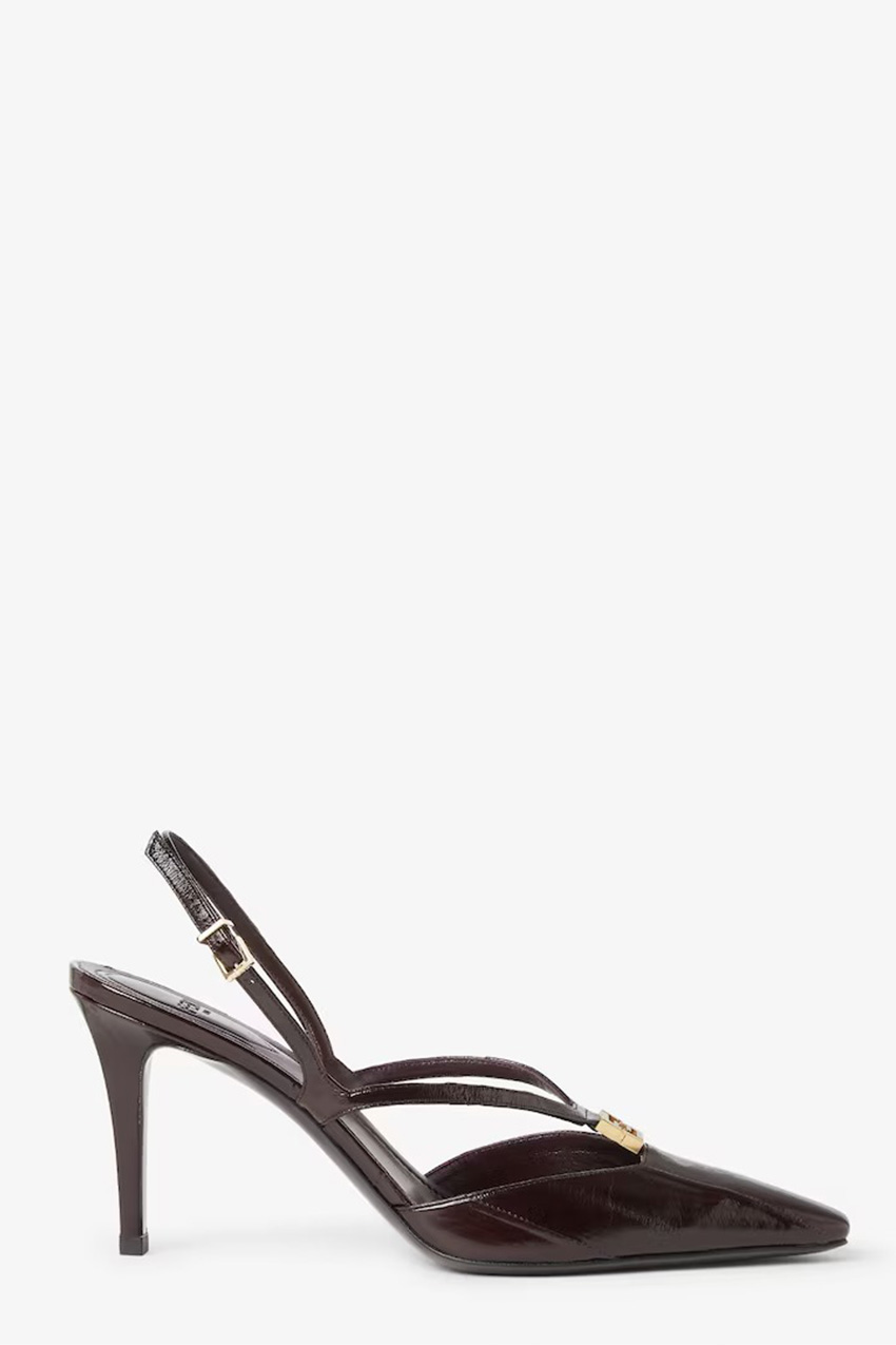 Fendi Ffold Brown Hagfish Leather High-Heeled Slingbacks