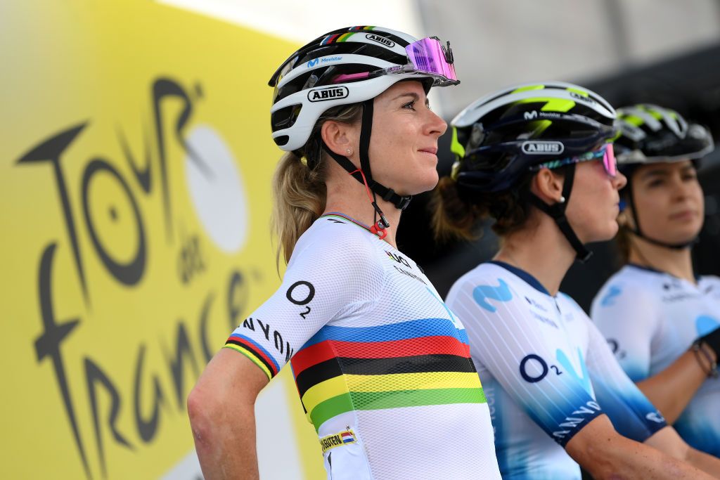CLERMONTFERRAND FRANCE JULY 24 Annemiek Van Vleuten of The Netherlands and Movistar Team prior to the 2nd Tour de France Femmes 2023 Stage 2 a 1517km stage from ClermontFerrand to Mauriac UCIWWT on July 24 2023 in ClermontFerrand France Photo by Alex BroadwayGetty Images