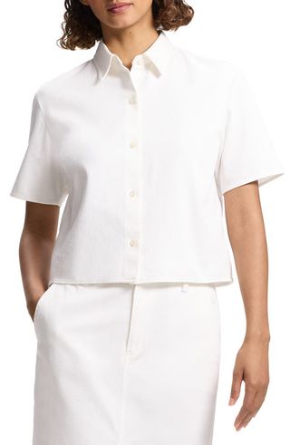 Boxy Short Sleeve Cotton Button-Up Shirt