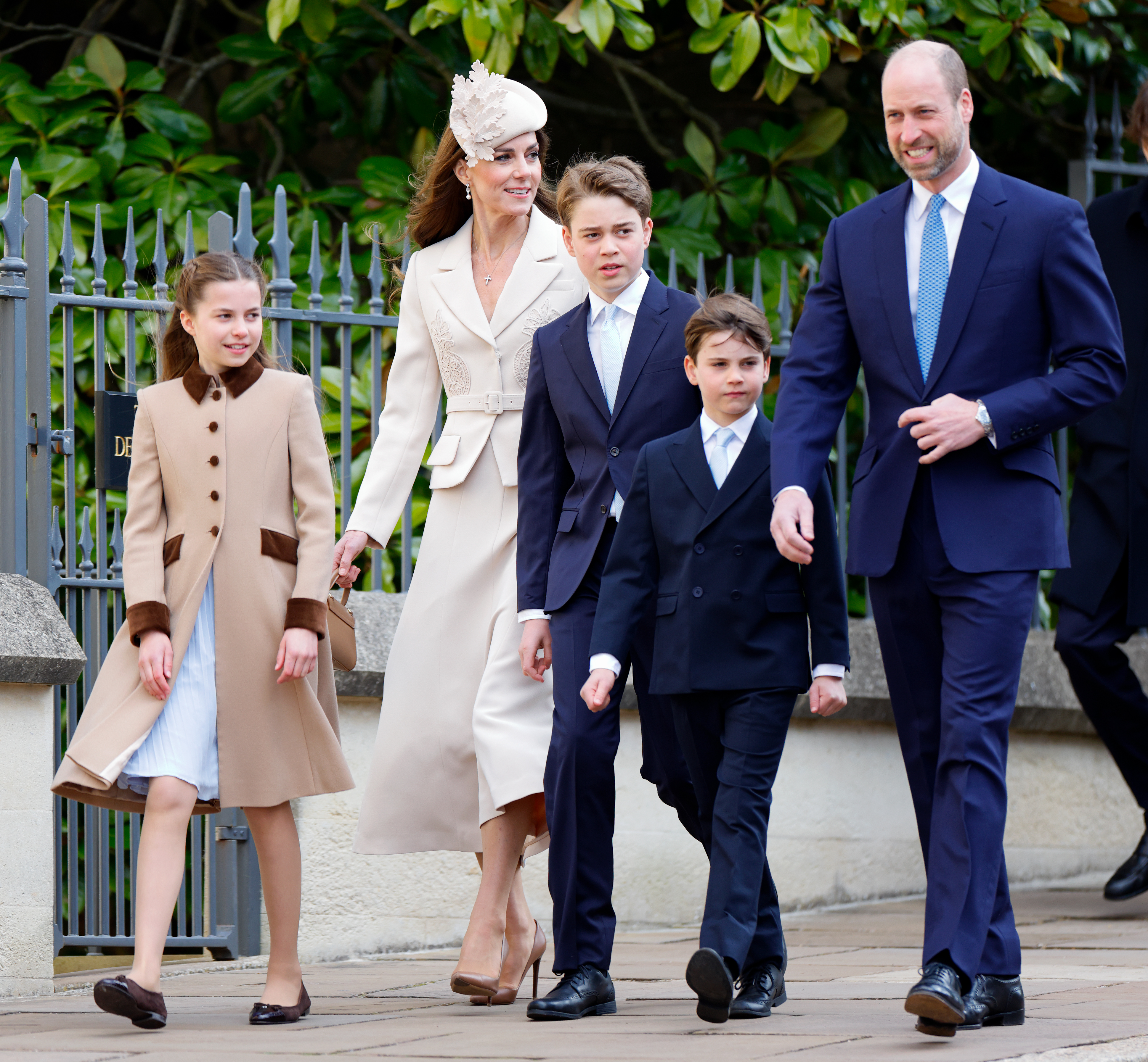 Princess Charlotte walking with Princess Kate, Prince William, Prince George and Prince Louis on Easter