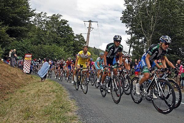 Levi Leipheimer (Discovery Channel) rides up the hill.