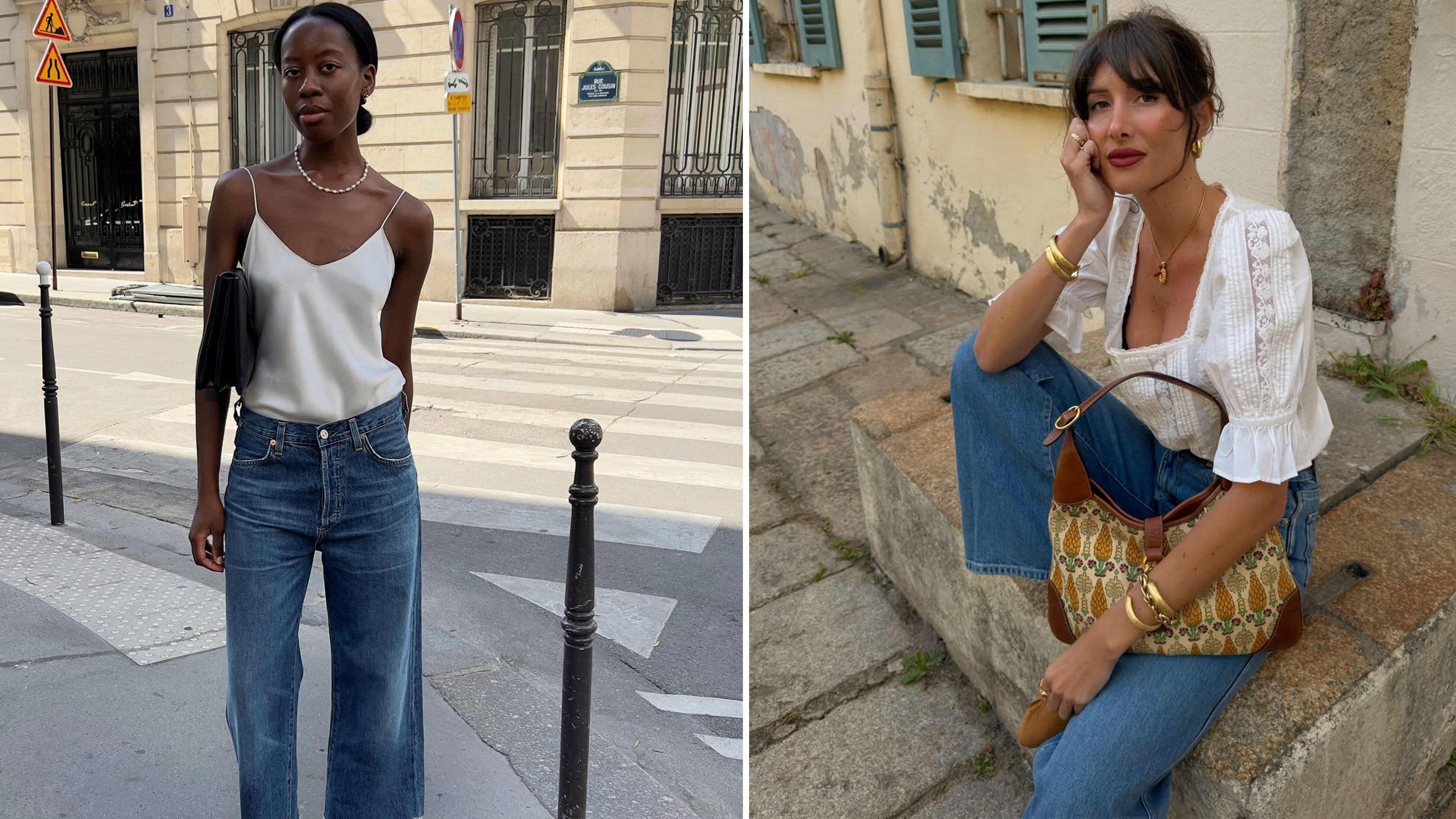 Women in summer denim outfits in France