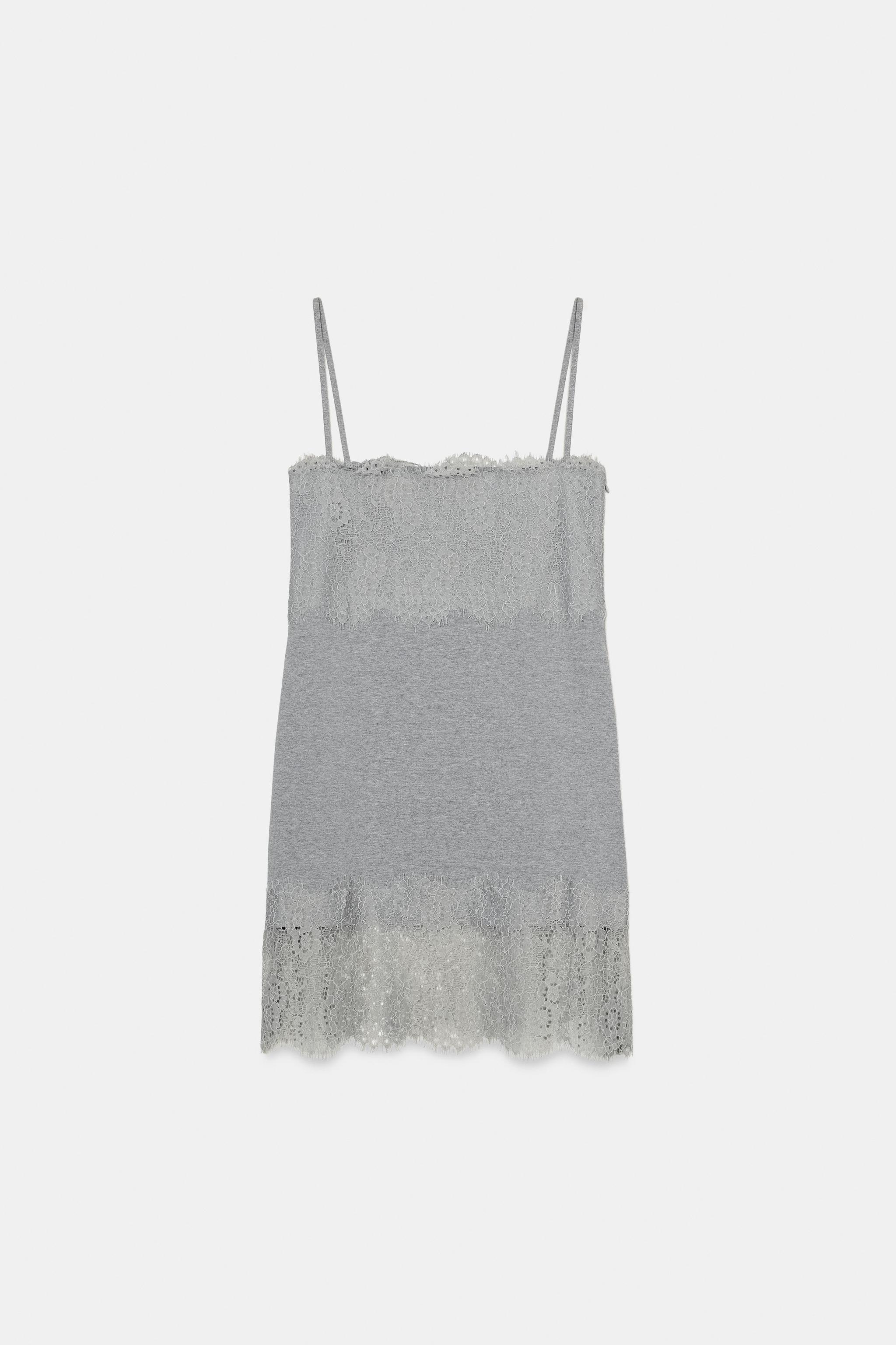 Combination Lace Mini Dress - Gray Marl - S