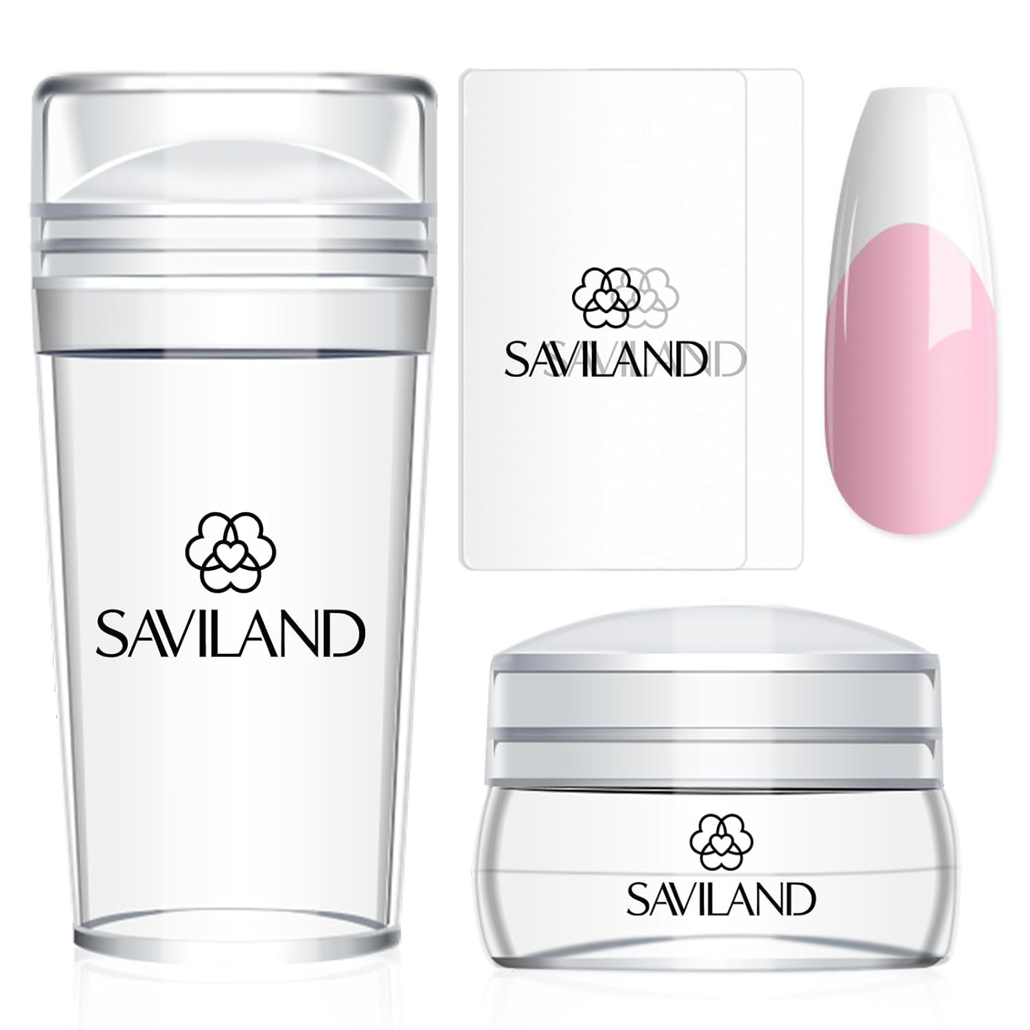 Saviland French Tip Nail Stamp - 4pcs Nail Art Stamper Kit Clear Silicone Nails Stamping Long &amp;amp; Short Jelly Stamper With Scrapers Nails Stamper Kit for French Manicure Nail Art Home Diy Salon
