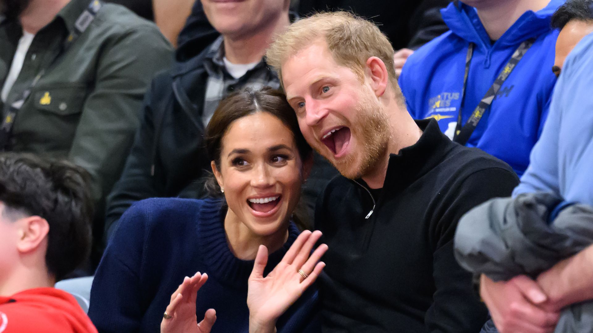 Meghan Markle and Prince Harry attend the wheelchair basketball during day one of the 2025 Invictus Games at the Vancouver Convention Centre on February 09, 2025 