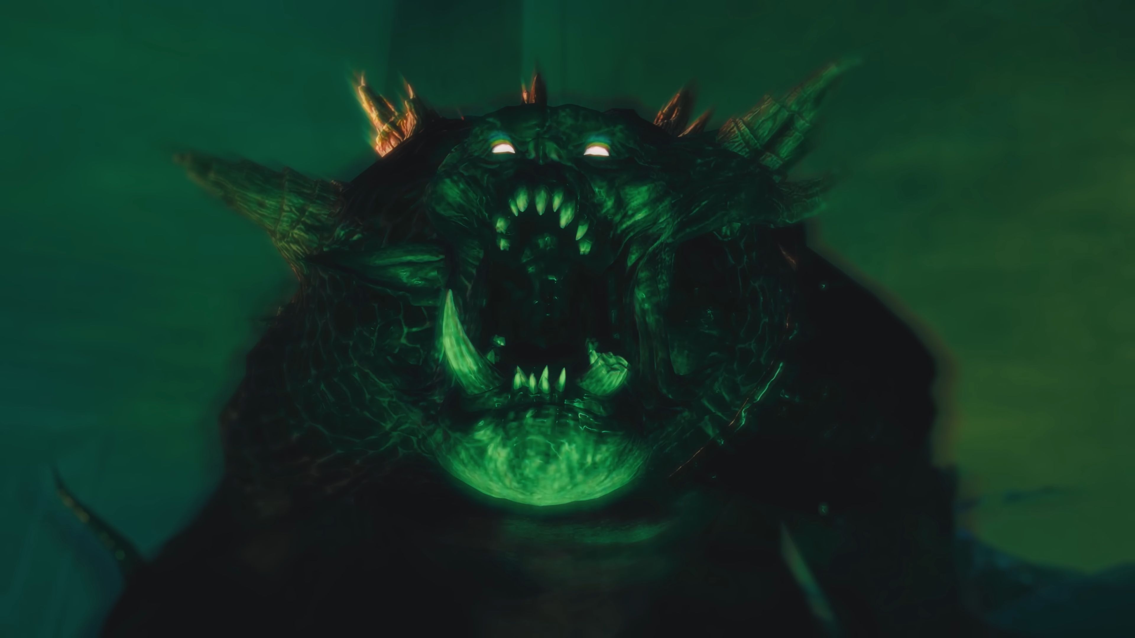 A mutated Chaos troll with a broken tusk roars