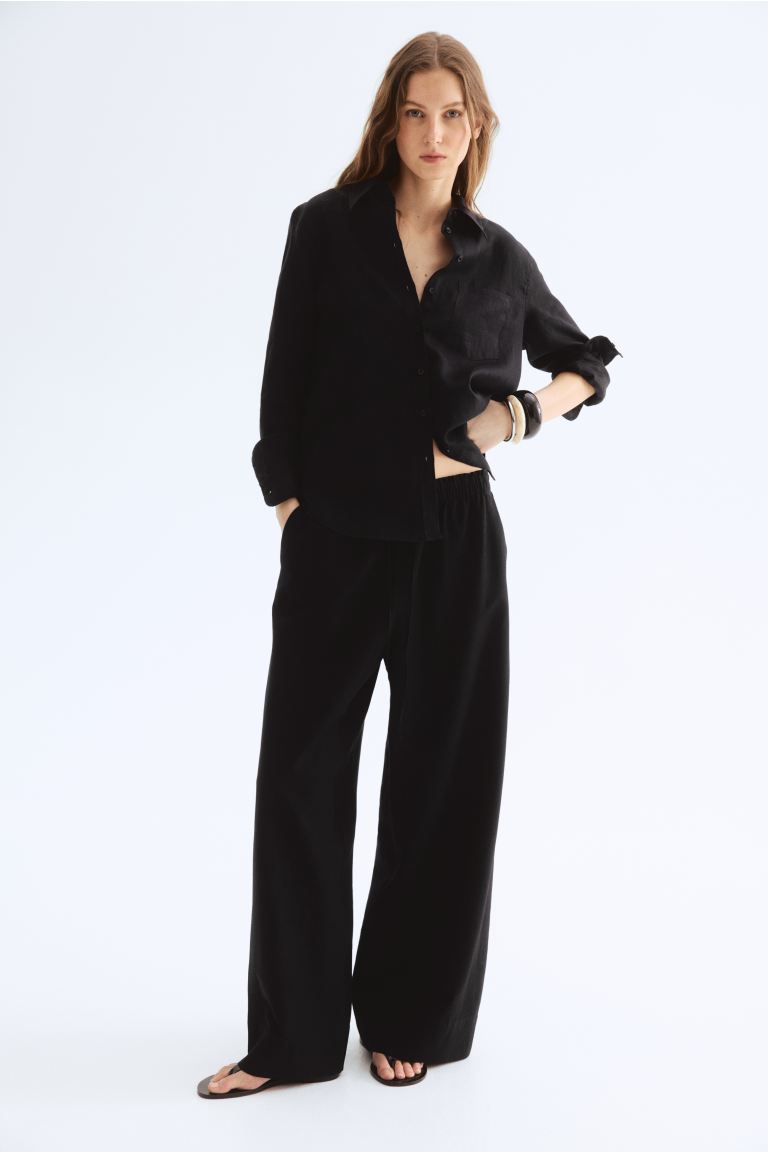 Wide Linen-Blend Trousers